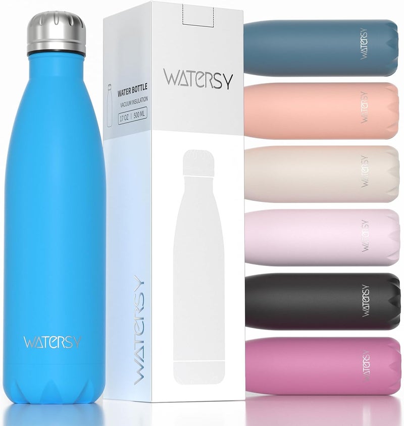 WATERSY Stainless Steel water bottles,17oz/500ml Insulated Water Bottles,Blue metal water bottle Keeps Drink Cold and Hot,BPA Free kids water bottles for School,Gym,Travel,Sports - Image 1